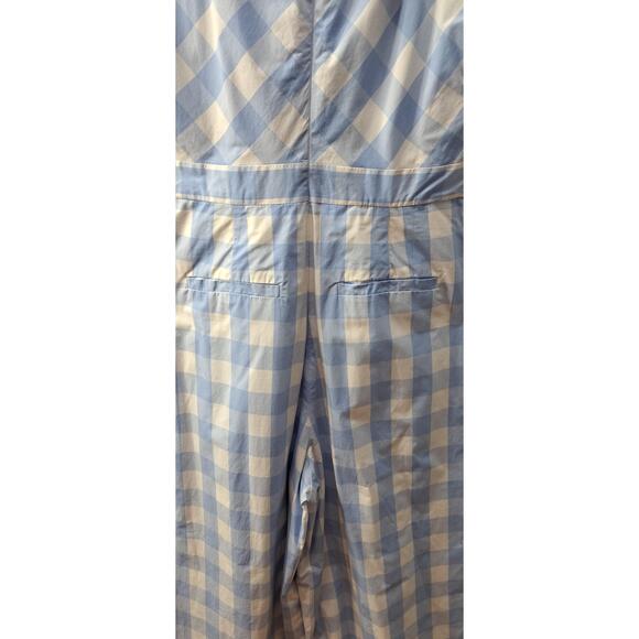 J Crew High Neck Gingham Tie Back Blue White Wide Leg Jumpsuit Size 2 L2578 - Picture 7 of 11